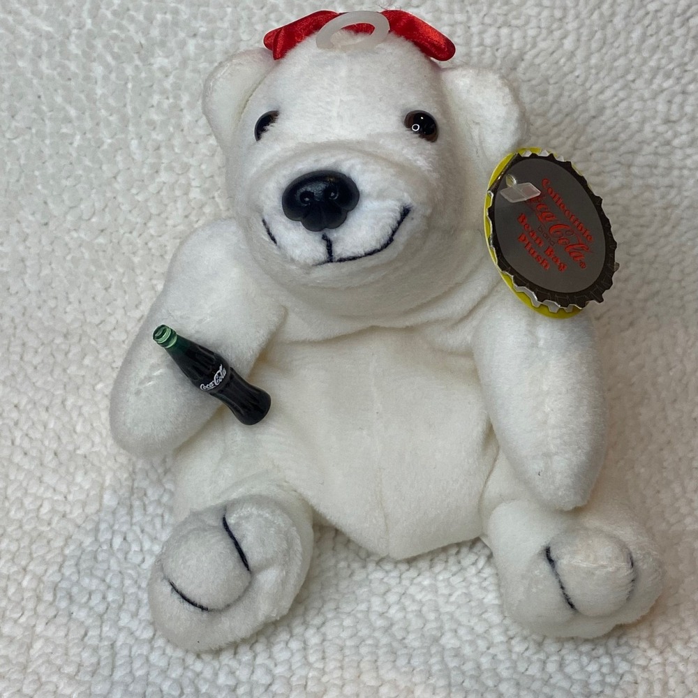 Coca Cola Polar Bear Bean Bag Plush 0106 Collectible Red Bow Coca Cola Bottle